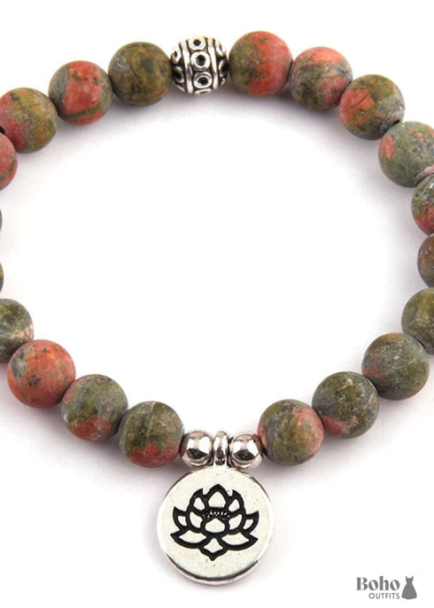 Boho Bracelet, RH Yoga Bracelet, Natural Stone Mala Lotus